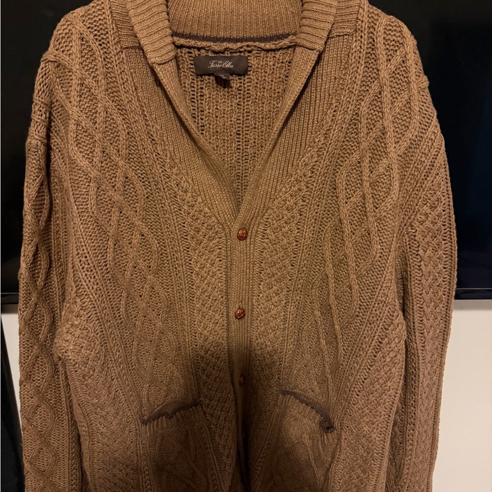 Tasso Elba Shawl Collar Cable Knit Cardigan - Taupe Brown